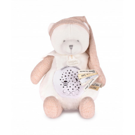 Un compagnon rose tout doux pour des moments pleins de tendresse. Musique et étoiles pour faire rêver les tout-petits.